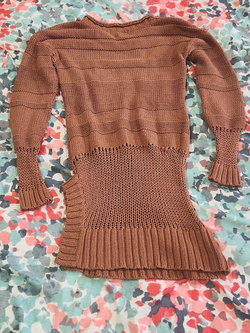 Rust Scoop Neck Ribbed Waist Sweater, Size: S - Picture 3 of 5
